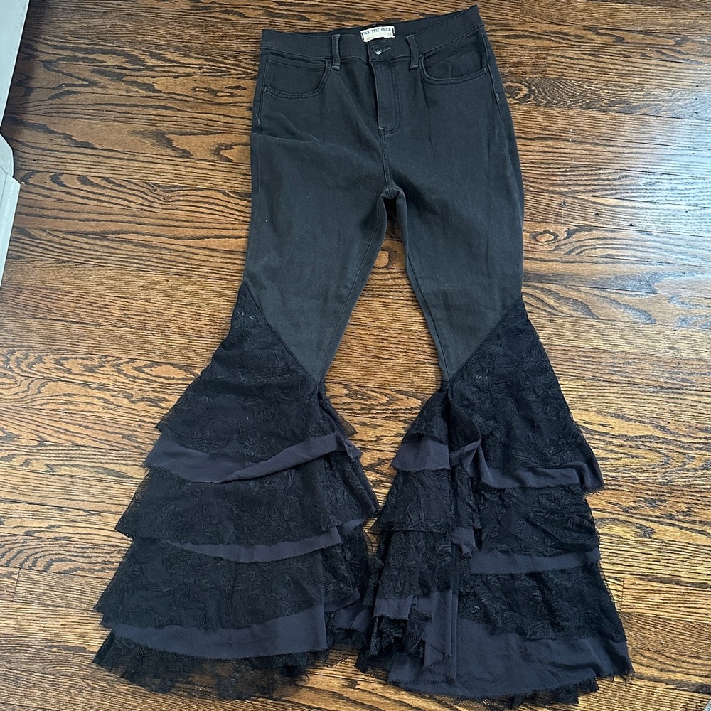 Free People Black Lace Flare Jeans - Picture 2 of 4